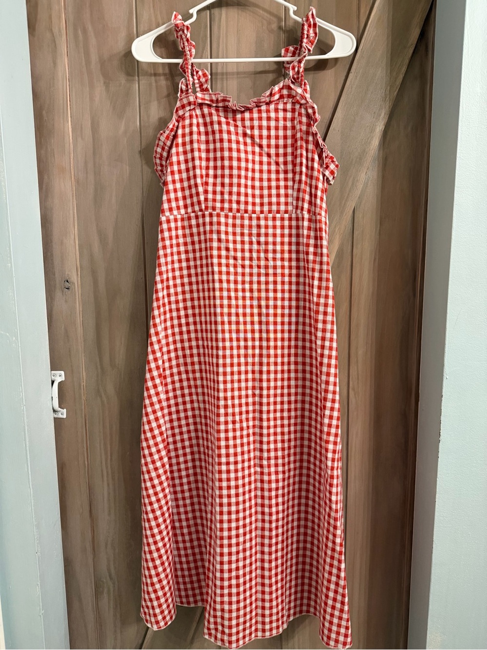 Red and White Gingham Ruffle-Strap Sundress